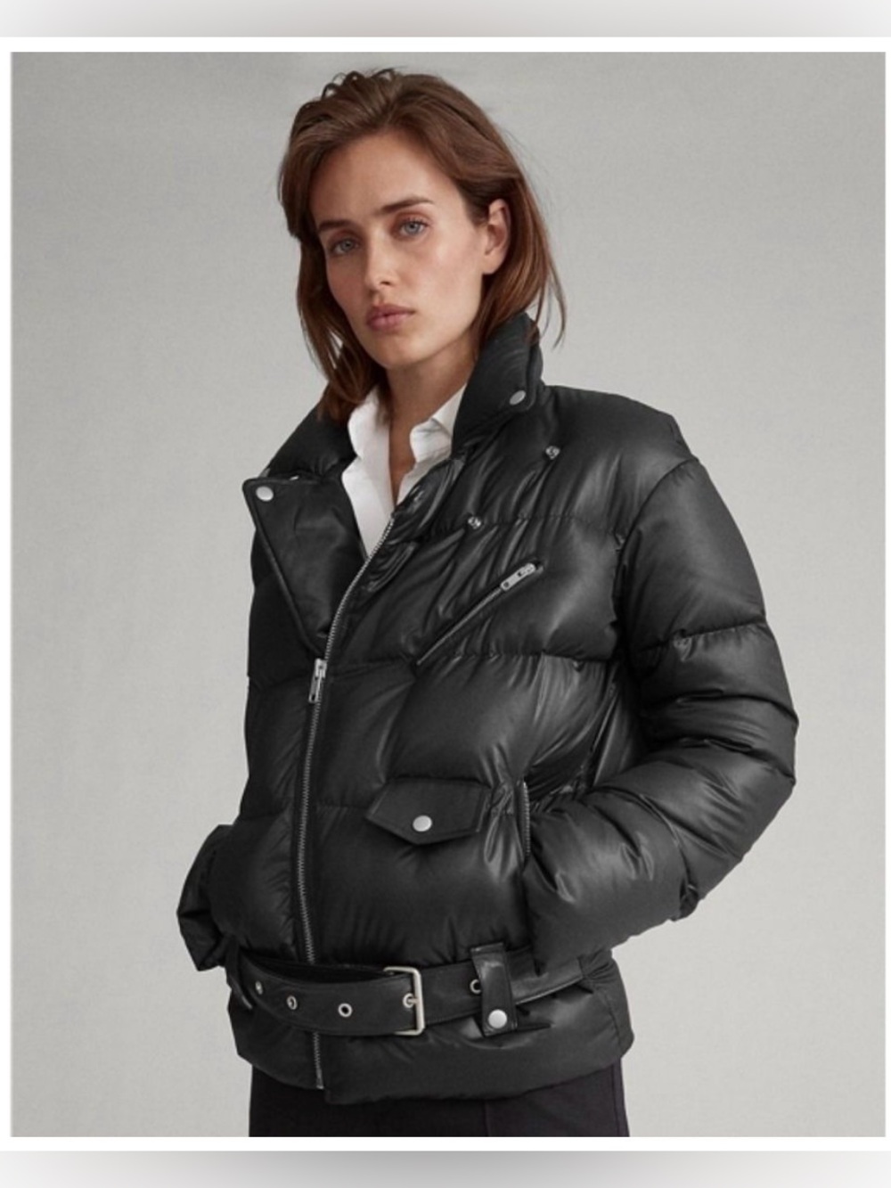 POLO Ralph Lauren Black Down Fill Moto Puffer Winter Jacket Size Large Quilted